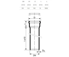 Vidaus kanalizacijos vamzdis Magnaplast. Skolan DIA110 mm. 1 m
