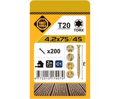 Forte Tools Forte_Tools Terasų medsraigčiai 4,2 x 75 mm, ZN, geltoni, 200 vnt.