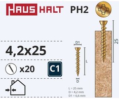 Haushalt Fischer OSB SCREW 4.2X25 Geltonas ZN 20PCS