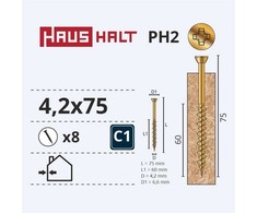 Haushalt Inline OSB SCREW 4.2X75 Geltonas ZN 8PCS