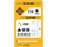Forte Tools Forte medžio drožlių plokštės SCR T10 3.0X16 Baltas ZN(500)
