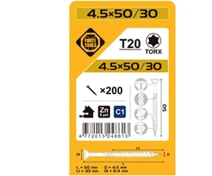 Forte Tools Forte medžio drožlių plokštė SCR T20 4.5X50/30 Baltas ZN(200