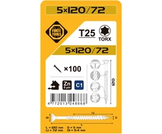 Forte Tools Forte medžio drožlių plokštės SCR T25 5.0X120/72 BALTA ZN(100)