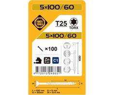 Forte Tools Forte medžio drožlių plokštės SCR T25 5.0X100/60 baltas ZN(100)