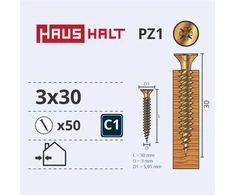 Grąžtas Haushalt Fischer CHIPBOARD SCREW 3.0X30 YLW ZP 50PCS G1