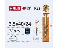 Haushalt Fischer CHIPBOARD SCREW 3.5X40/24 YLW ZP25PCS G1