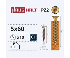 Grąžtas Haushalt Fischer CHIPBOARD SCREW 5.0X60 YLW ZP 10PCS G2
