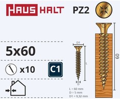 Grąžtas Haushalt Fischer CHIPBOARD SCREW 5.0X60 YLW ZP 10PCS G2