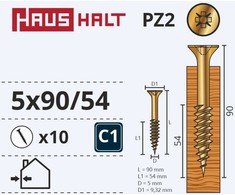 Medsraigčiai Haushalt, 5 x 90/54 mm, ZN, PZ2, 10 vnt.