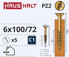 Medsraigčiai Haushalt, 6 x 100/72 mm, ZN, PZ3, 5 vnt.