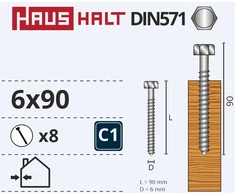 Haushalt „Žalias Cell“ medžio drožlių plokštės varžtai DIN571 6x90 mm 8 vnt.