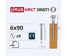 Haushalt „Žalias Cell“ medžio drožlių plokštės varžtai DIN571 6x90 mm 8 vnt.