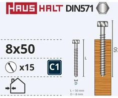 Haushalt „Žalias Cell“ medžio drožlių plokštės varžtai DIN571 8x50 15 vnt.