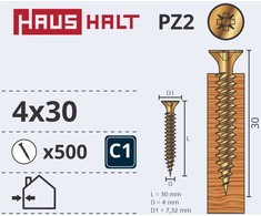 Medvaržtis, universalus Haushalt PZ2, 4 x 30 mm, geltonas, 500 vnt.
