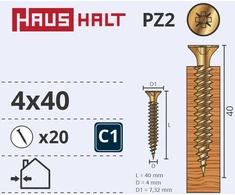 Grąžtas Haushalt Fischer CHIPBOARD SCREW 4.0X40 YLW ZP 20PCS G1
