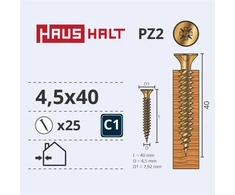 Grąžtas Haushalt Vivalto CHIPBOARD SCREW 4.5X40 YLW ZP 25PCS G1