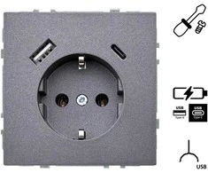 Kištukinis lizdas ir USB A+C kroviklis LIREGUS MODERN,juoda
