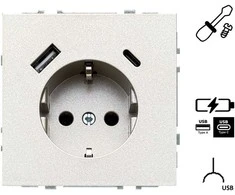 Kištukinis lizdas ir USB A+C kroviklis LIREGUS MODERN,šamp.