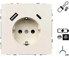 Kištukinis lizdas ir USB A+C kroviklis LIREGUS MODERN,smėlio