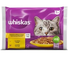 Konservuotas ėdalas katėms WHISKAS, su vištiena ir kalakutiena, 4 x 85 g