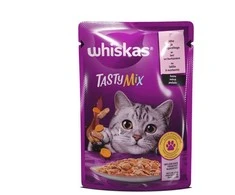 Konservuotas ėdalas katėms WHISKAS Tasty Mix, su lašiša ir morkomis, 85 g