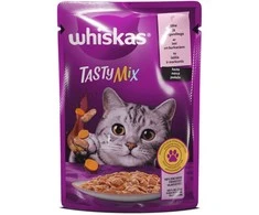 Konservuotas ėdalas katėms WHISKAS Tasty Mix, su lašiša ir morkomis, 85 g