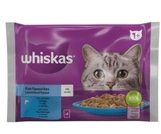 Konservuotas ėdalas katėms WHISKAS, su lašiša ir tunu, 4 x 85 g