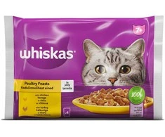 Konservuotas ėdalas katėms WHISKAS, su paukštiena, 4 x 85 g