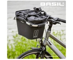 Basil BASIL CLASSIC CARRY ALL FRONT BASKET KF 15L, juoda + BASIL KLICKFIX ADAPTER montavimo plokštė, nuimama vairo tvirtinimo sistema (be laikiklio) (NAUJIENA)