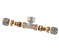 Tdm Brass Nuimamas ir priveržiamas TDM žalvarinis 1455 trišakis, 90°, 20mm x 1/2", žalvaris/nikelis