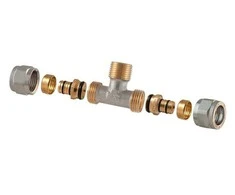 Išardomasis užveržiamas trišakis TDM Brass 1460, 90 °, 16mm x 1/2", žalvaris/nikelis