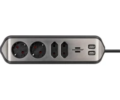 Buitinis ilgintuvas Brennenstuhl, 3 x 1,5 mm², 2 m, 4 lizdų, 2USB