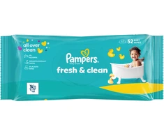 Pampers Fresh Clean Plastic Free Servetėlės Kūdikiams, 52 Servetėlės