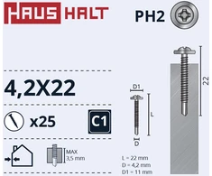 Haushalt „Memorysolution“ savisriegis 4,2x22 metalas/metalas+grąžtas ZN 25 vnt.