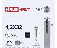 Haushalt „Memorysolution“ savisriegis 4,2x32 metalas/metalas+grąžtas ZN 20 vnt.