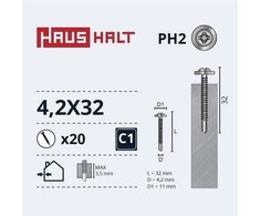 Haushalt „Memorysolution“ savisriegis 4,2x32 metalas/metalas+grąžtas ZN 20 vnt.