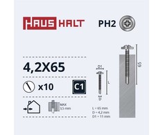 Haushalt „Memorysolution“ savisriegis 4,2X65 metalas/metalas+grąžtas ZN 10 vnt.
