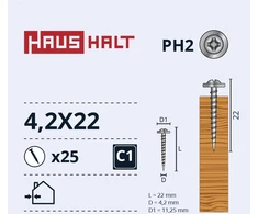 Haushalt Sourcing SELF SCREW 4.2X22 METAL WOOD ZN 25PCS