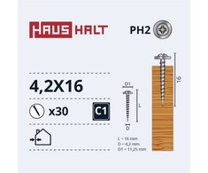 Haushalt SAVIVARŽČIAI 4,2X16 METALAS MEDIENA ZN 30 VNT.