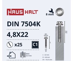 Grąžtas Haushalt Ajmaker SELF SCREW 4,8X22 DIN7504K ZN 25PCS