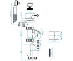 Plastbrno Virtuvės išleidimo sifonas su išleidimu ir perpildymu 1 1/2"X50mm