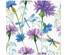 Mondex Serwetki 33x33 Violetinė/mėlyna kwiaty i ważka 20szt