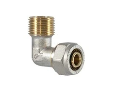 Savelkams līkums TDM Brass 1075, 90 °, 16mm x 1/2", misiņš/niķelis