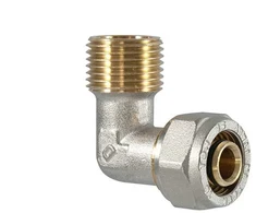 Savelkams līkums TDM Brass 1075, 90 °, 16mm x 1/2", misiņš/niķelis