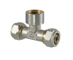 Užveržiamas trišakis TDM Brass 1055, 90 °, 26mm x 3/4", žalvaris/nikelis/varis