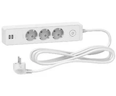 SCHNEIDER ELECTRIC UNICA SYSTEM+ EXTENSION CORD - 3M 3X SUKO + 2X USB - Baltas