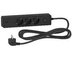 SCHNEIDER ELECTRIC UNICA SYSTEM+ EXTENSION CORD - 3M 3X SUKO + 2X USB - Juodas