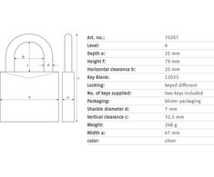 Spyna Abus 79267, sidabro spalvos, 79 mm x 47 mm