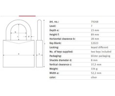 Spyna Abus 79268, sidabro spalvos, 89 mm x 52 mm