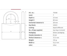 Spyna Abus 79268, sidabro spalvos, 89 mm x 52 mm